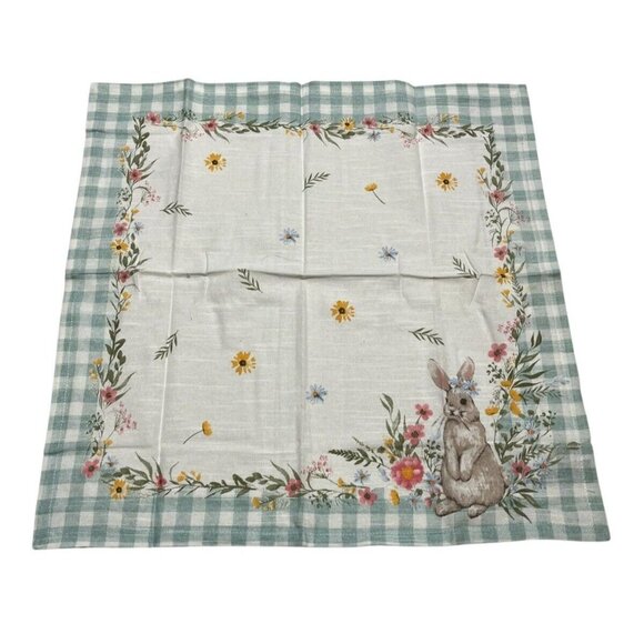Tahari Home‎ Cloth Napkins Easter Dinner Holiday Green Plaid Bunny Floral Set 8 - Picture 2 of 11